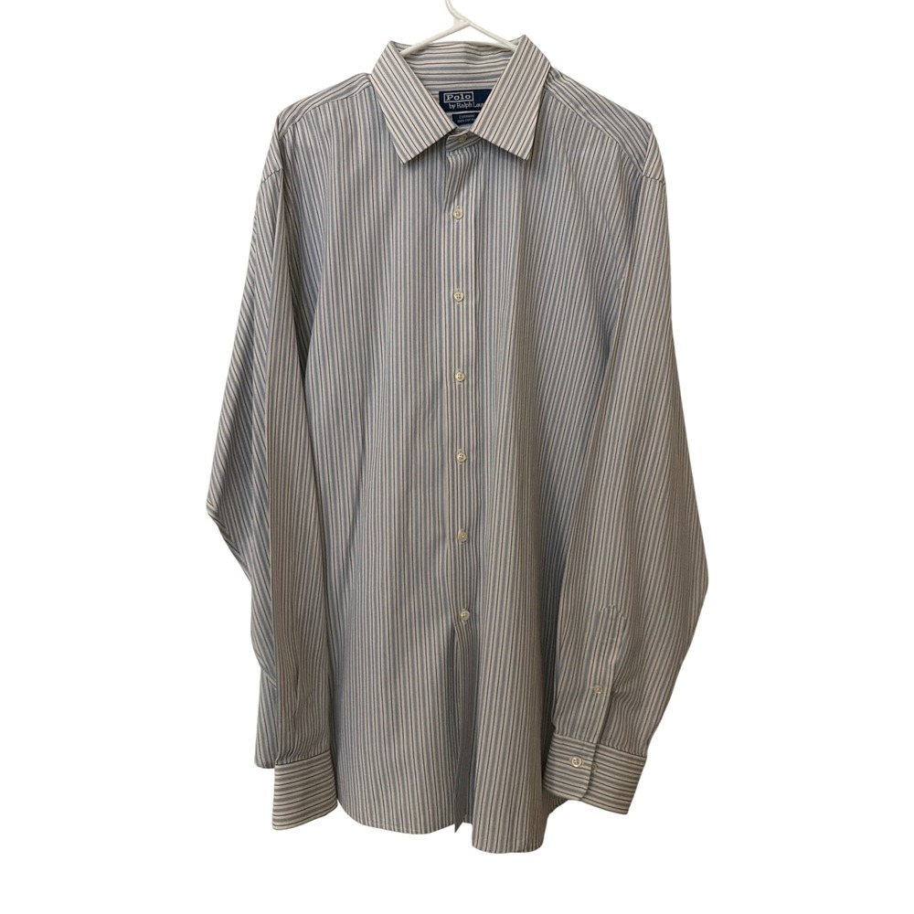 Polo Ralph Lauren Curham Mens Blue White Striped Cotton Button Down Shirt 17.5